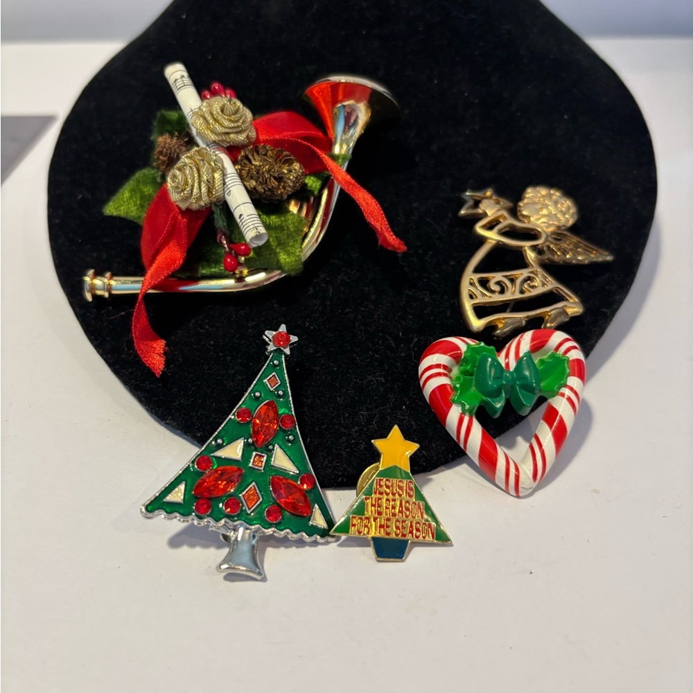Festive Holiday Brooch Set Christmas Jewelry